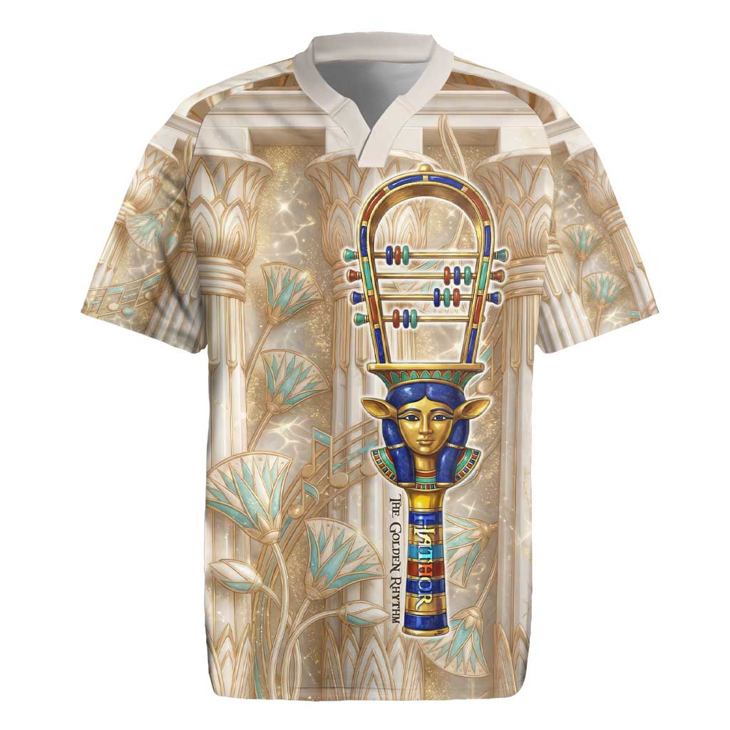 Hathor Rugby Jersey with Sacred Cow Head Egyptian Fertility Symbolism