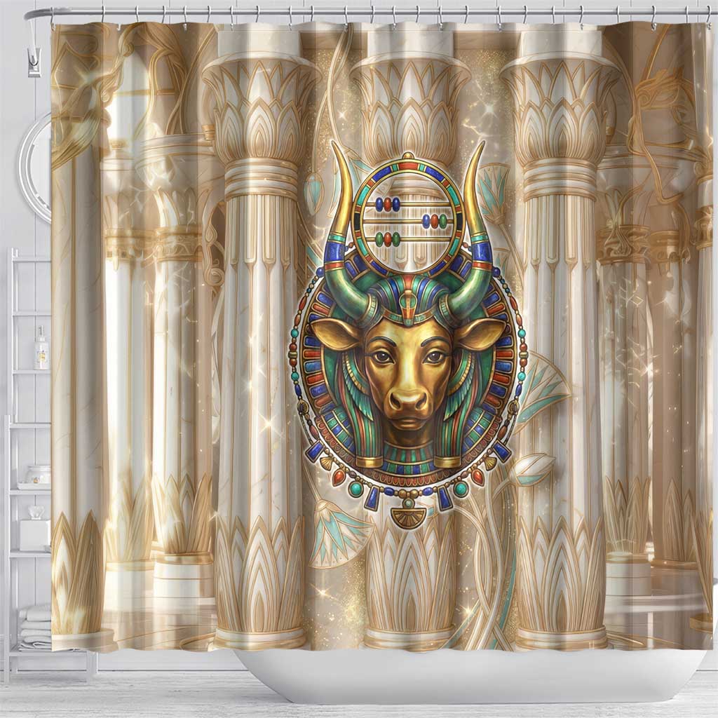 Hathor Shower Curtain with Sacred Cow Head Egyptian Fertility Symbolism