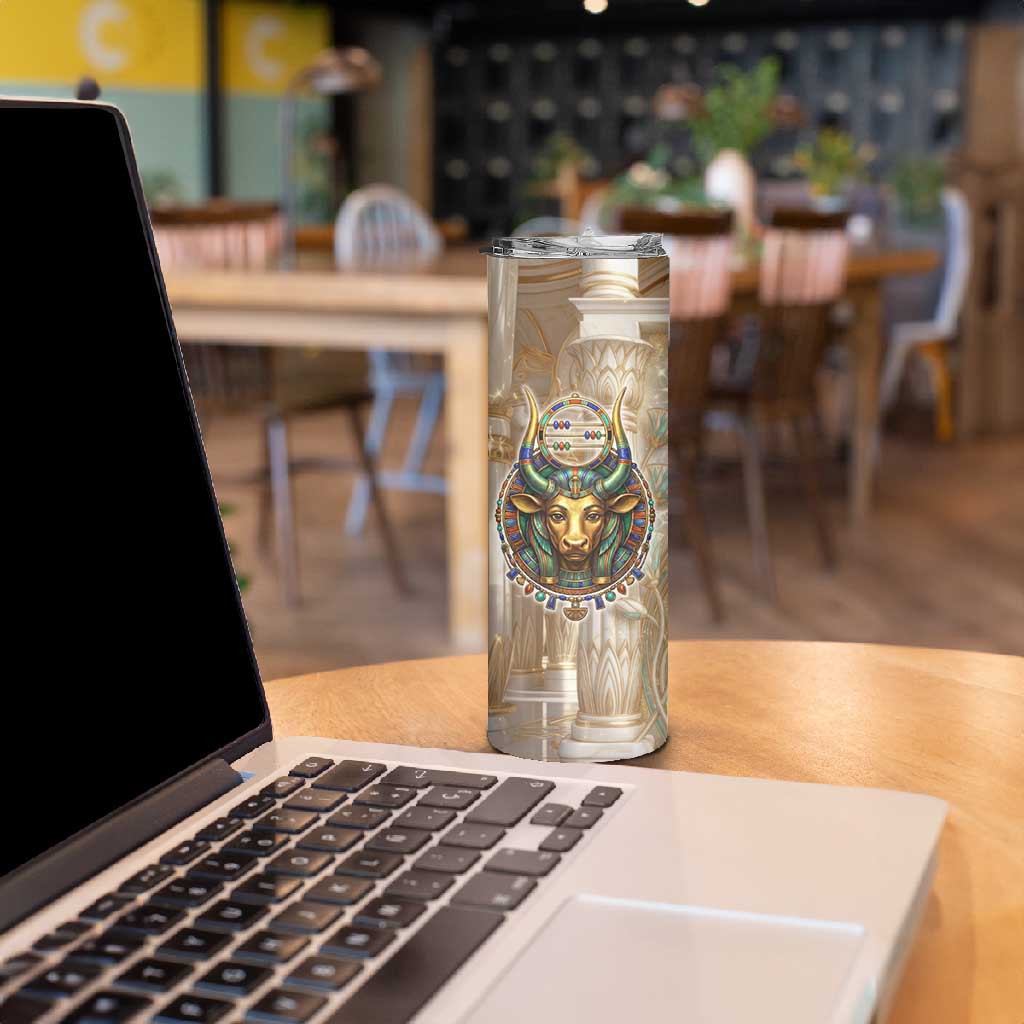 Hathor Skinny Tumbler with Sacred Cow Head Egyptian Fertility Symbolism