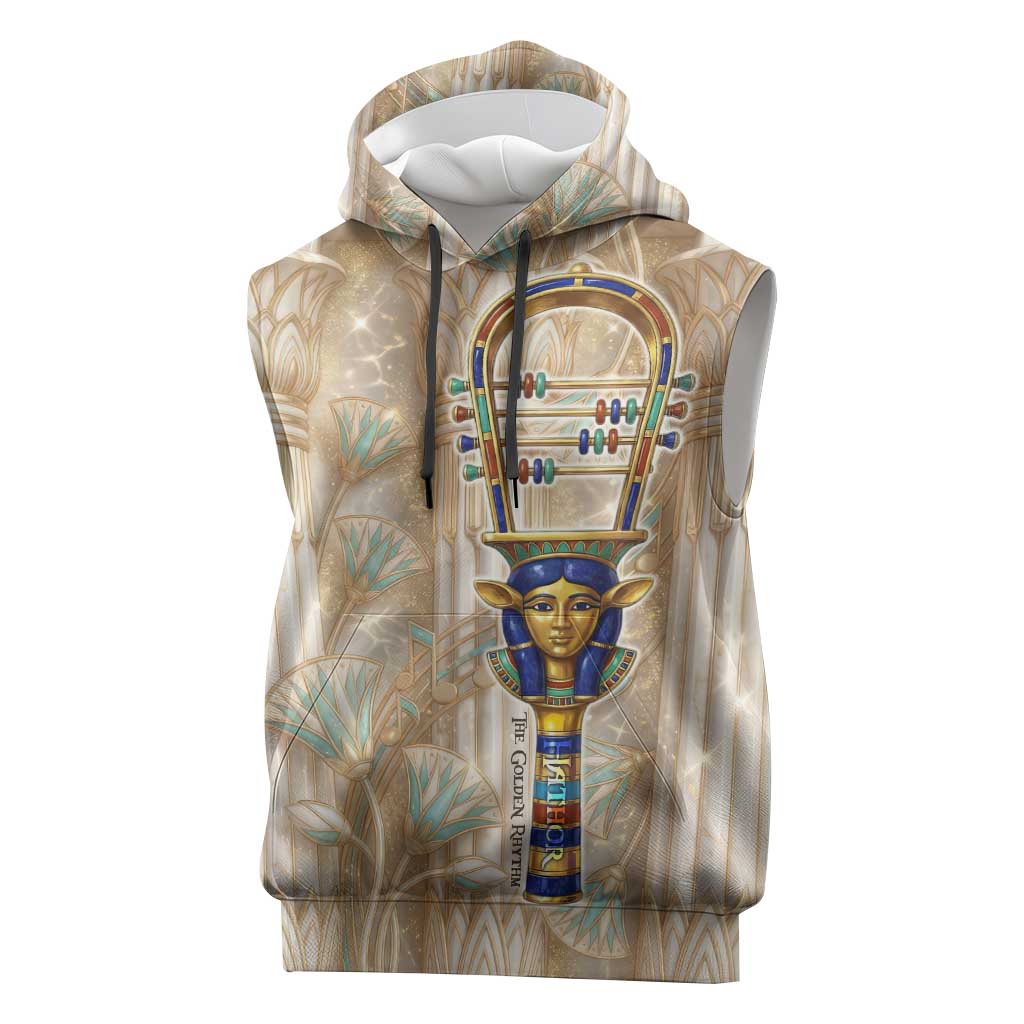 Hathor Sleeveless Hoodie with Sacred Cow Head Egyptian Fertility Symbolism