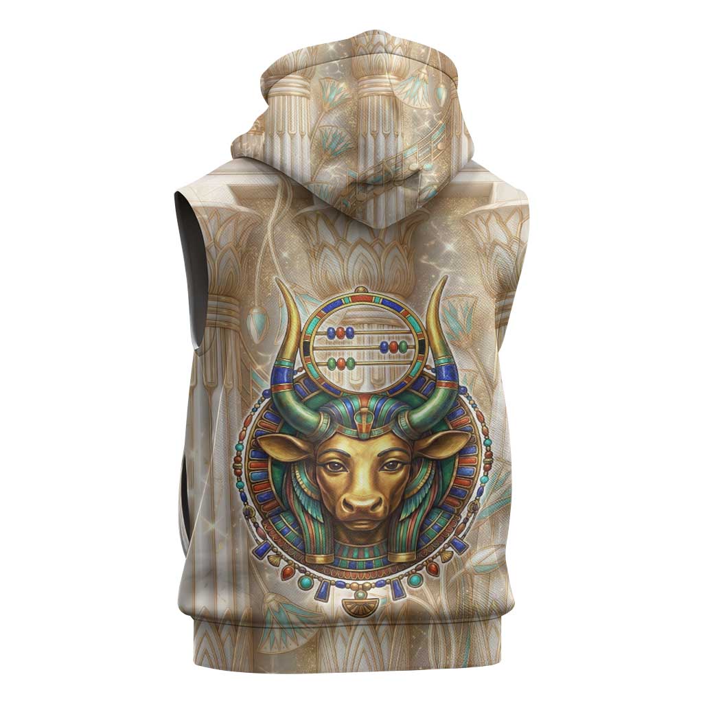 Hathor Sleeveless Hoodie with Sacred Cow Head Egyptian Fertility Symbolism