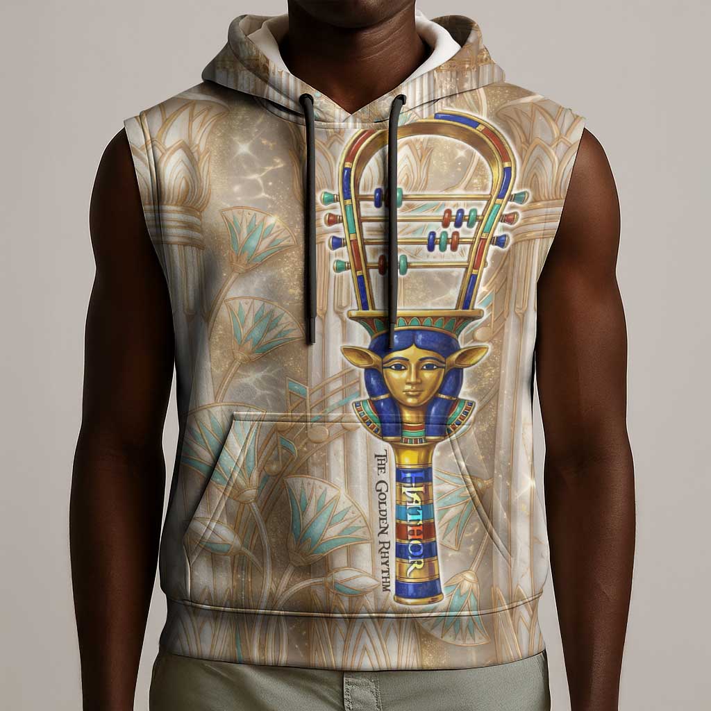 Hathor Sleeveless Hoodie with Sacred Cow Head Egyptian Fertility Symbolism