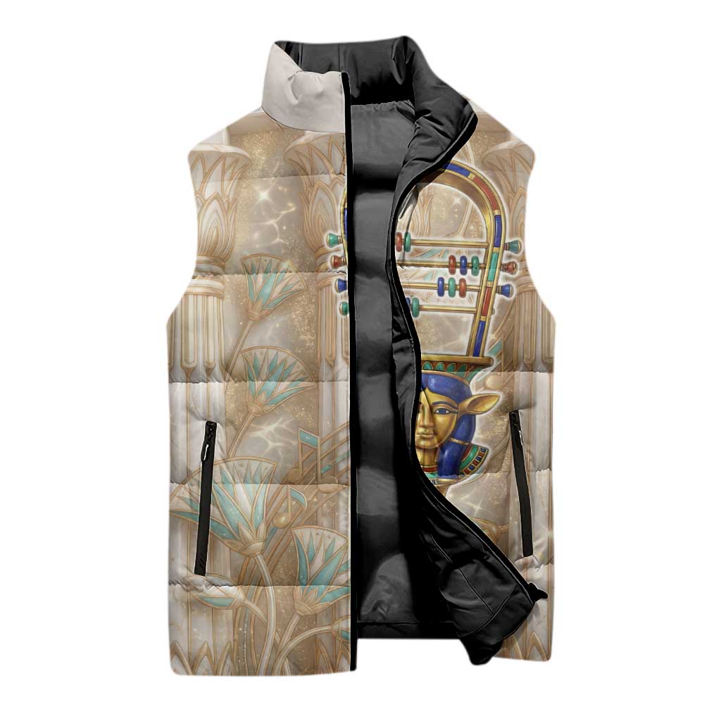 Hathor Sleeveless Puffer Jacket with Sacred Cow Head Egyptian Fertility Symbolism