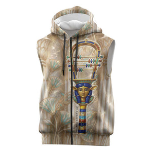 Hathor Sleeveless Zip Hoodie with Sacred Cow Head Egyptian Fertility Symbolism