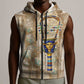 Hathor Sleeveless Zip Hoodie with Sacred Cow Head Egyptian Fertility Symbolism