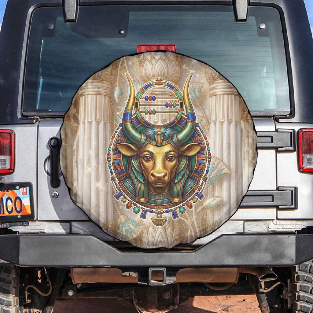 Hathor Spare Tire Cover with Sacred Cow Head Egyptian Fertility Symbolism