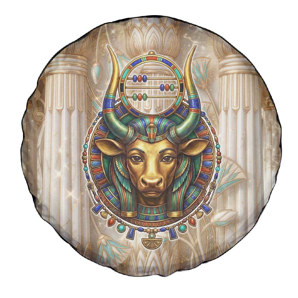 Hathor Spare Tire Cover with Sacred Cow Head Egyptian Fertility Symbolism