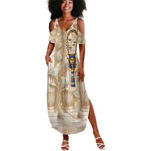 Hathor Summer Maxi Dress with Sacred Cow Head Egyptian Fertility Symbolism
