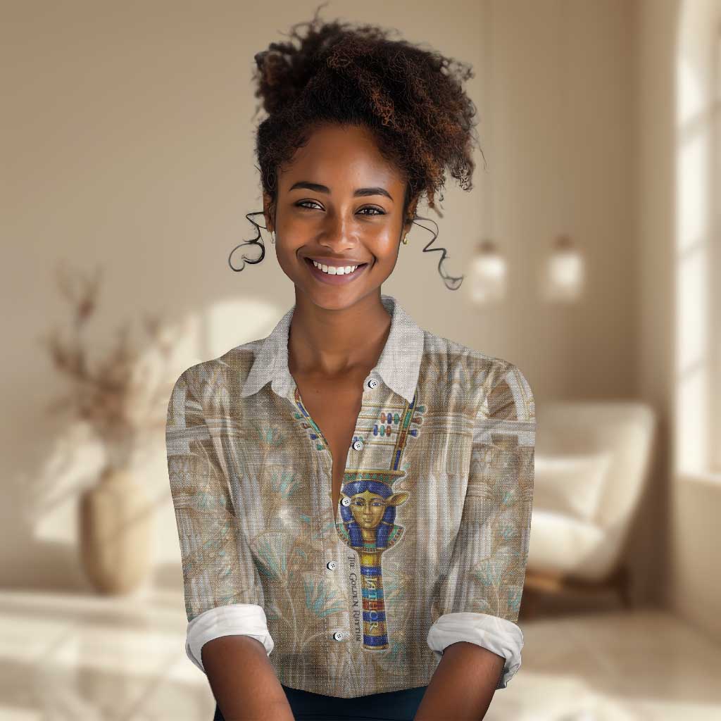 Hathor Women Casual Shirt with Sacred Cow Head Egyptian Fertility Symbolism