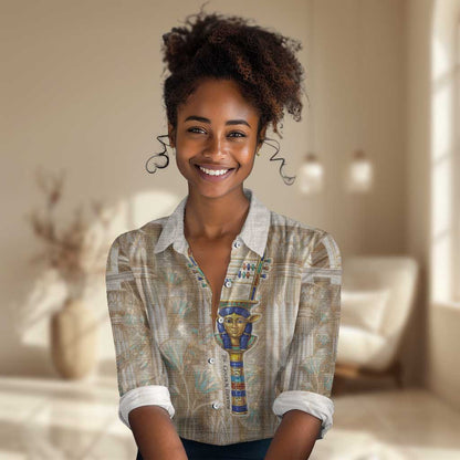 Hathor Women Casual Shirt with Sacred Cow Head Egyptian Fertility Symbolism