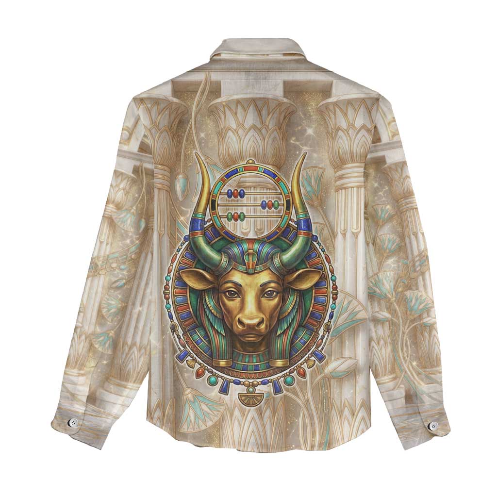 Hathor Women Casual Shirt with Sacred Cow Head Egyptian Fertility Symbolism