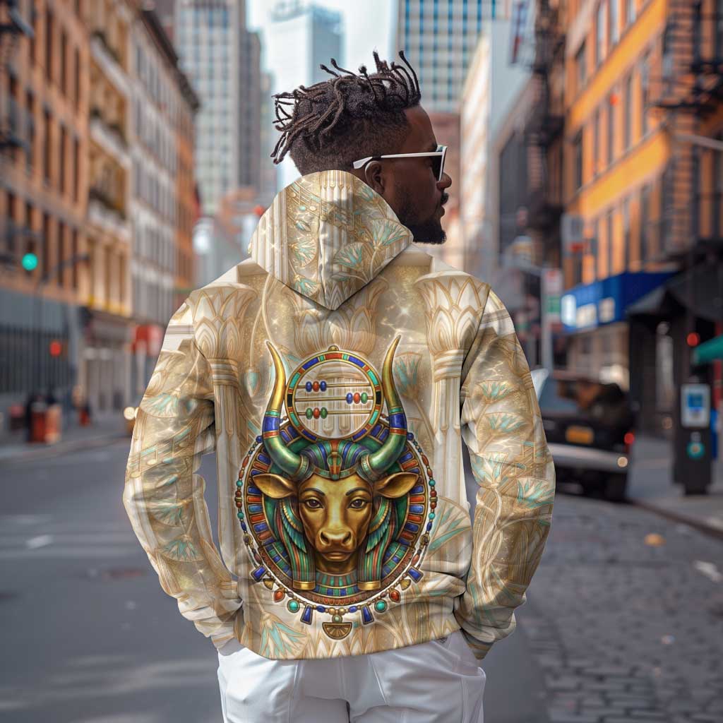 Hathor Zip Hoodie with Sacred Cow Head Egyptian Fertility Symbolism