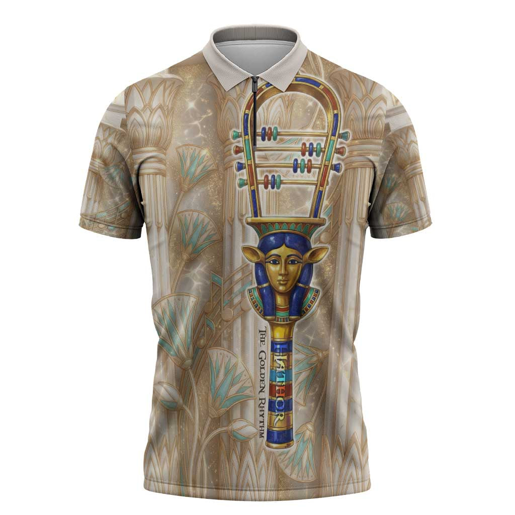 Hathor Zipper Polo Shirt with Sacred Cow Head Egyptian Fertility Symbolism