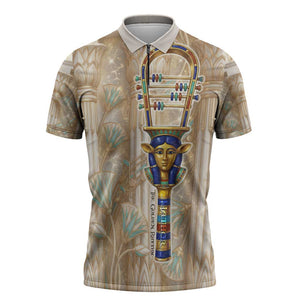 Hathor Zipper Polo Shirt with Sacred Cow Head Egyptian Fertility Symbolism