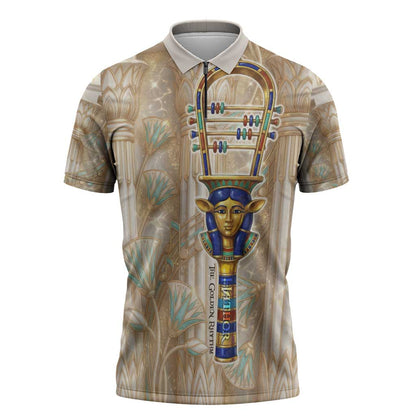 Hathor Zipper Polo Shirt with Sacred Cow Head Egyptian Fertility Symbolism