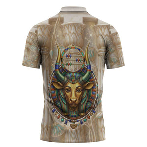 Hathor Zipper Polo Shirt with Sacred Cow Head Egyptian Fertility Symbolism