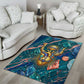 Hathor Golden Sacred Heart Egyptian Area Rug with Gemstone Pattern in Turquoise Theme