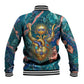 Hathor Golden Sacred Heart Egyptian Baseball Jacket with Gemstone Pattern in Turquoise Theme