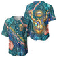 Hathor Golden Sacred Heart Egyptian Baseball Jersey with Gemstone Pattern in Turquoise Theme