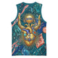Hathor Golden Sacred Heart Egyptian Basketball Jersey with Gemstone Pattern in Turquoise Theme