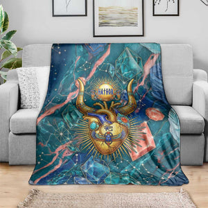 Hathor Golden Sacred Heart Egyptian Blanket with Gemstone Pattern in Turquoise Theme