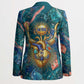 Hathor Golden Sacred Heart Egyptian Blazer with Gemstone Pattern in Turquoise Theme