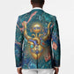 Hathor Golden Sacred Heart Egyptian Blazer with Gemstone Pattern in Turquoise Theme