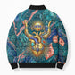 Hathor Golden Sacred Heart Egyptian Bomber Puffer Jacket with Gemstone Pattern in Turquoise Theme