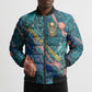 Hathor Golden Sacred Heart Egyptian Bomber Puffer Jacket with Gemstone Pattern in Turquoise Theme
