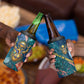 Hathor Golden Sacred Heart Egyptian 4 in 1 Can Cooler Tumbler with Gemstone Pattern in Turquoise Theme