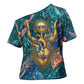 Hathor Golden Sacred Heart Egyptian Cross Shoulder Shirt with Gemstone Pattern in Turquoise Theme