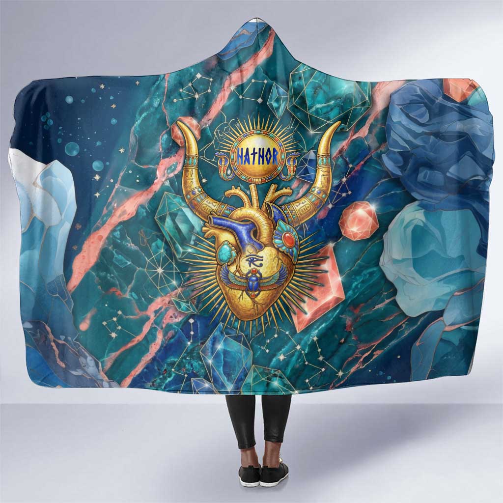 Hathor Golden Sacred Heart Egyptian Hooded Blanket with Gemstone ...