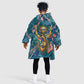 Hathor Golden Sacred Heart Egyptian Kid Wearable Blanket Hoodie with Gemstone Pattern in Turquoise Theme