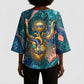 Hathor Golden Sacred Heart Egyptian Kimono Sleeve Blouse with Gemstone Pattern in Turquoise Theme