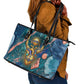 Hathor Golden Sacred Heart Egyptian Leather Tote Bag with Gemstone Pattern in Turquoise Theme