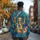 Hathor Golden Sacred Heart Egyptian Long Sleeve Shirt with Gemstone Pattern in Turquoise Theme