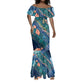 Hathor Golden Sacred Heart Egyptian Mermaid Dress with Gemstone Pattern in Turquoise Theme