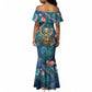 Hathor Golden Sacred Heart Egyptian Mermaid Dress with Gemstone Pattern in Turquoise Theme