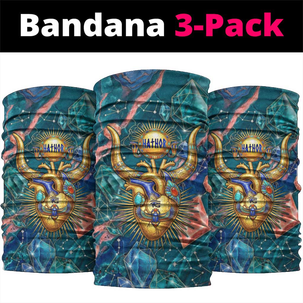 Hathor Golden Sacred Heart Egyptian Neck Gaiter with Gemstone Pattern in Turquoise Theme