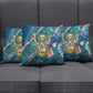 Hathor Golden Sacred Heart Egyptian Pillow Cover with Gemstone Pattern in Turquoise Theme