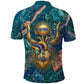 Hathor Golden Sacred Heart Egyptian Polo Shirt with Gemstone Pattern in Turquoise Theme
