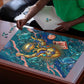 Hathor Golden Sacred Heart Egyptian Puzzle with Gemstone Pattern in Turquoise Theme
