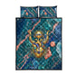 Hathor Golden Sacred Heart Egyptian Quilt Bed Set with Gemstone Pattern in Turquoise Theme