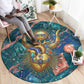Hathor Golden Sacred Heart Egyptian Round Carpet with Gemstone Pattern in Turquoise Theme