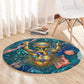 Hathor Golden Sacred Heart Egyptian Round Carpet with Gemstone Pattern in Turquoise Theme