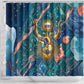 Hathor Golden Sacred Heart Egyptian Shower Curtain with Gemstone Pattern in Turquoise Theme