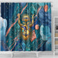 Hathor Golden Sacred Heart Egyptian Shower Curtain with Gemstone Pattern in Turquoise Theme