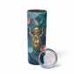 Hathor Golden Sacred Heart Egyptian Skinny Tumbler with Gemstone Pattern in Turquoise Theme