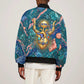 Hathor Golden Sacred Heart Egyptian Sleeve Zip Bomber Jacket with Gemstone Pattern in Turquoise Theme