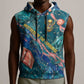 Hathor Golden Sacred Heart Egyptian Sleeveless Hoodie with Gemstone Pattern in Turquoise Theme